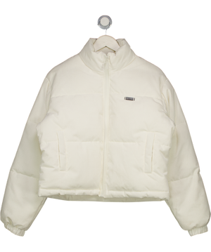 BO + TEE Corduroy Quilted Puffer Jacket In Ivory Cream UK S