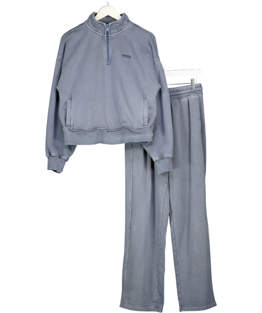 LOUNGE 2-piece Washed Denim Blue Zip Sweatshirt & Straight Leg Jogger Set UK M