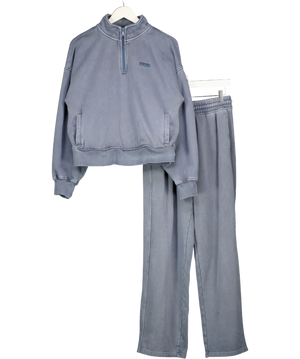 LOUNGE 2-piece Washed Denim Blue Zip Sweatshirt & Straight Leg Jogger Set UK M