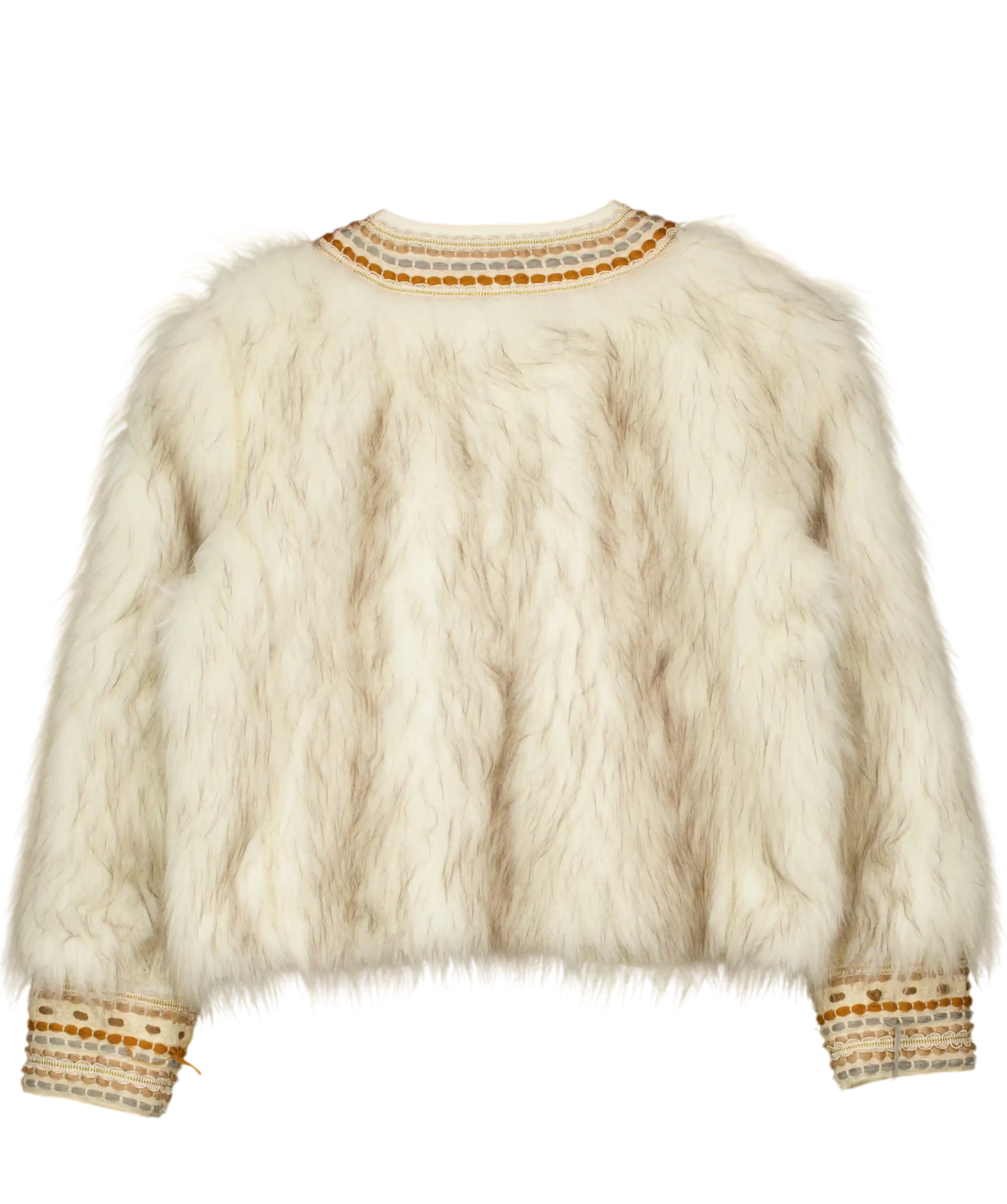 Free People Cream Embroidered Faux Fur Zip Jacket UK S