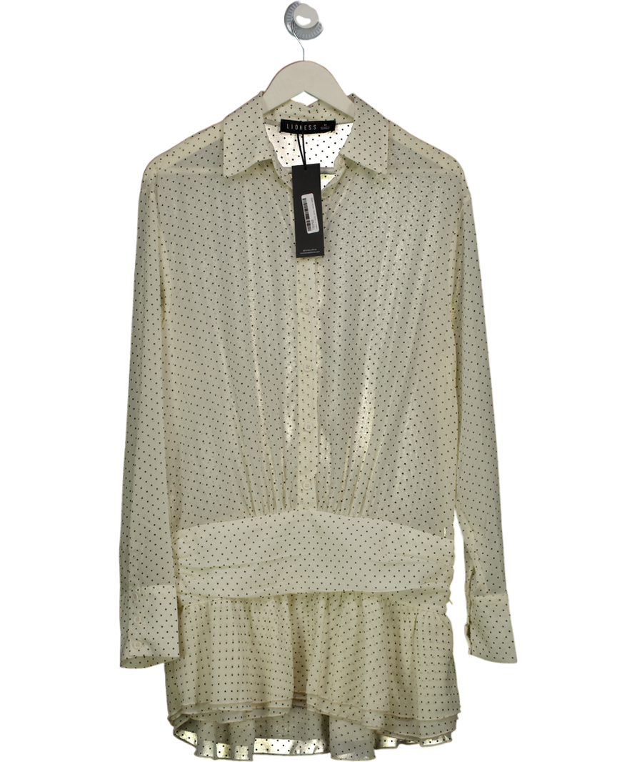 Lioness Cream Button Front Cinched Waistband Mini Shirt Dress UK M