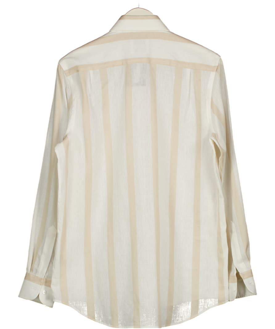 WNU With Nothing Underneath White The Boyfriend Striped Linen And Cotton-blend Shirt UK 12