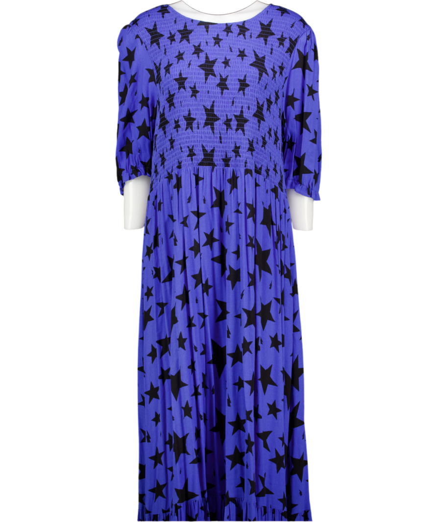 SCAMP & DUDE Blue Shirred Bodice Star Print Midi Dress UK 22