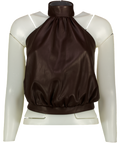 A VINTAGE FIT Brown Butter-soft Faux Leather Backless Halter Top UK M