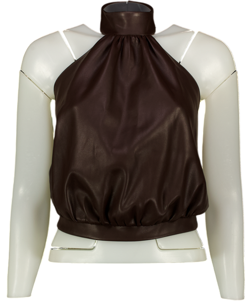 A VINTAGE FIT Brown Butter-soft Faux Leather Backless Halter Top UK M