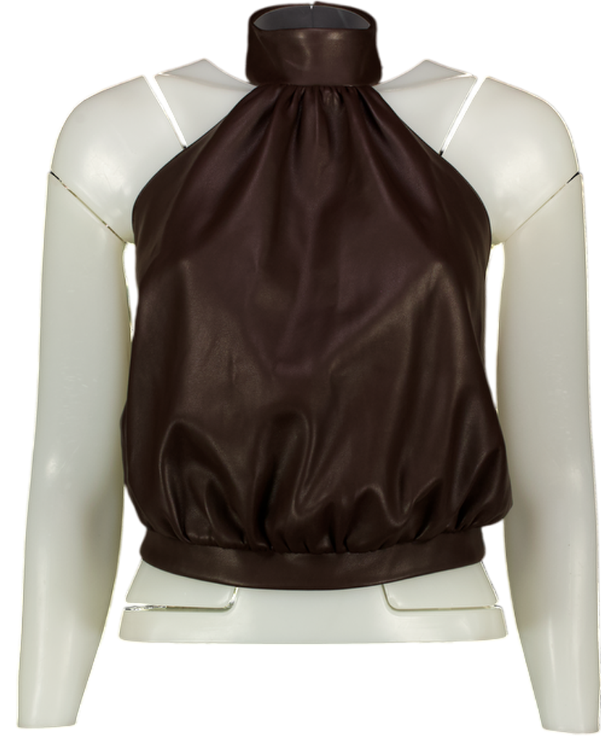 A VINTAGE FIT Brown Butter-soft Faux Leather Backless Halter Top UK M