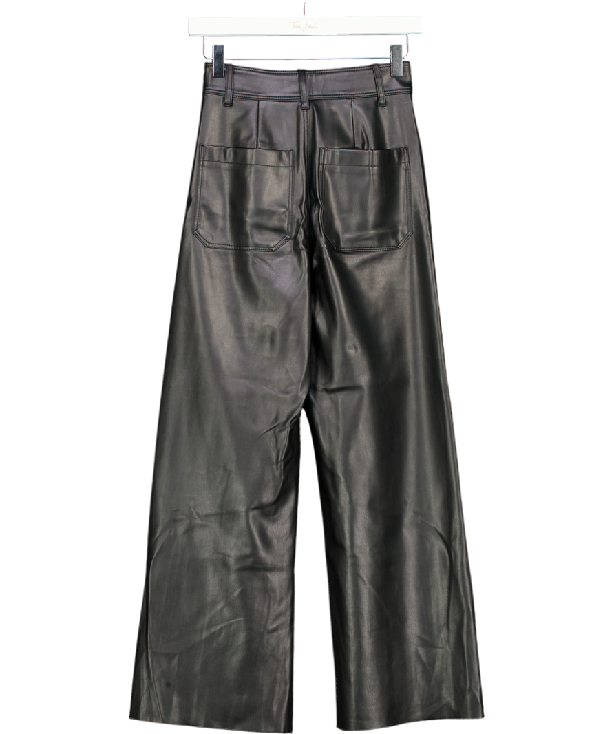 ZARA Black Cropped Stright Leg Patch Pocket Faux Leather Trousers UK 4