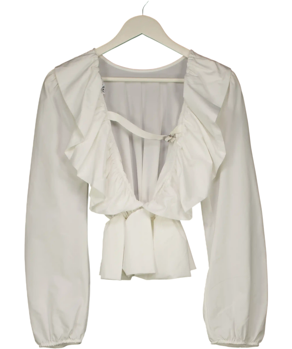 ZARA White Open Back Ruffle Peplum Top UK S