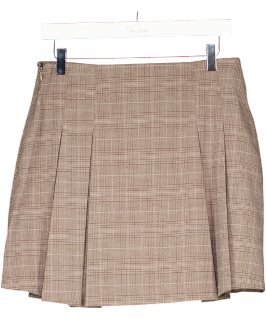MANGO Brown Check Pleated Mini-skirt UK 10