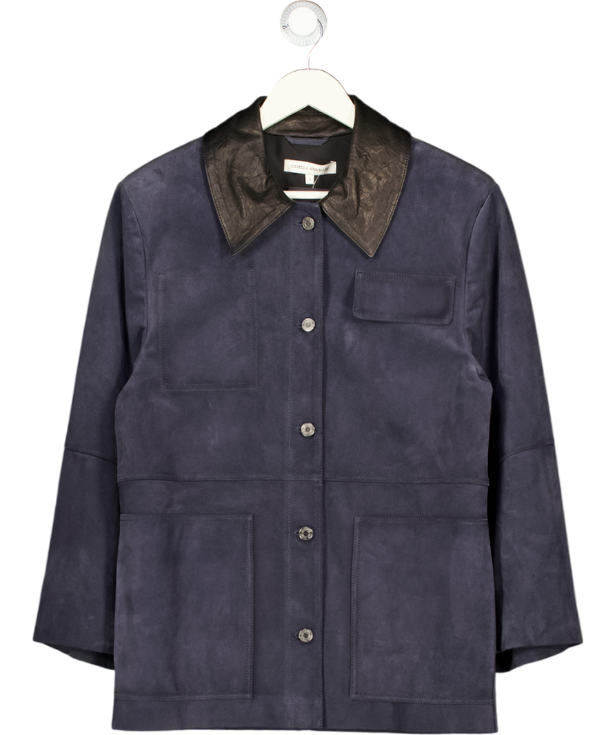 CAMILLA AND MARC Navy Blue Balto Relaxed-fit Suede Jacket UK S