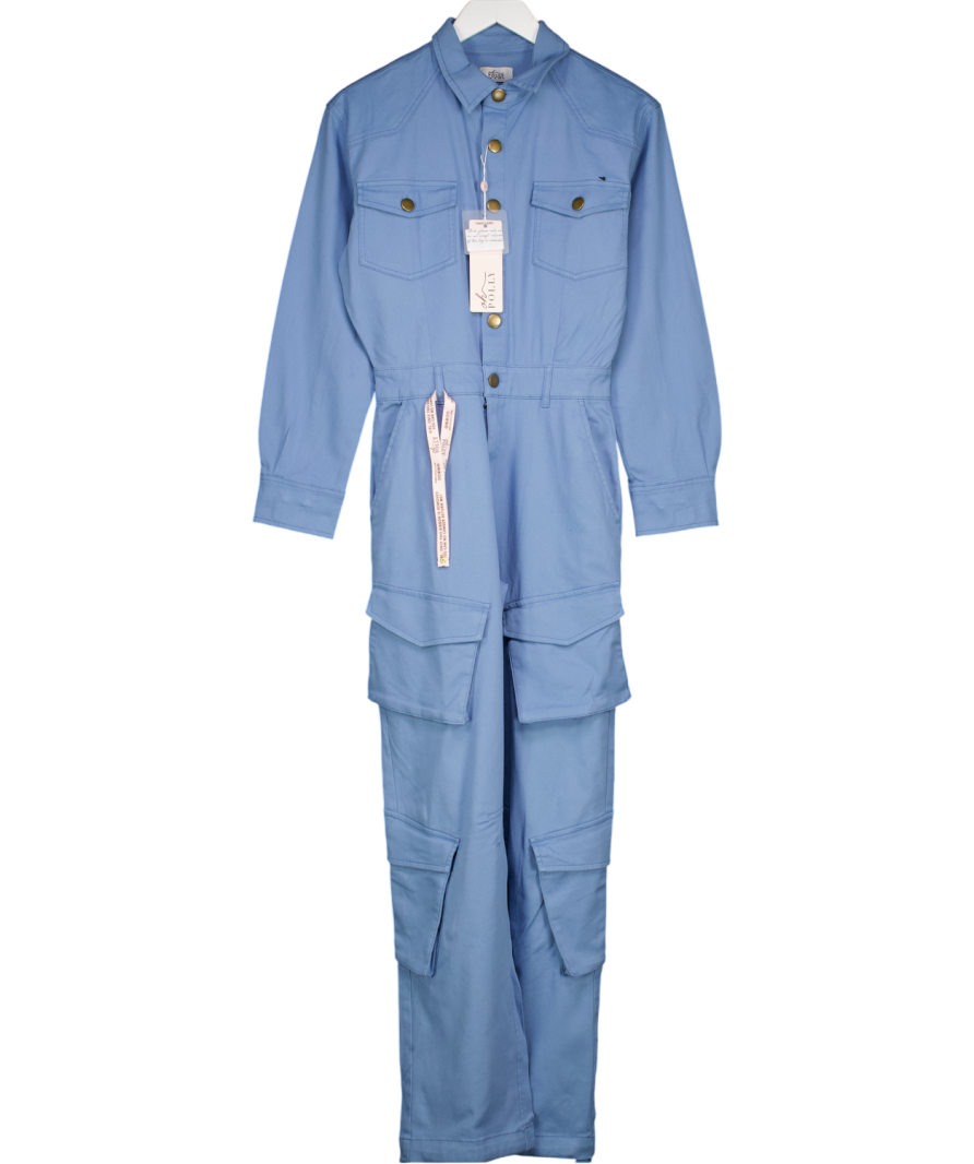 Oh Polly Dusty Blue Straight Leg Jumpsuit UK 8