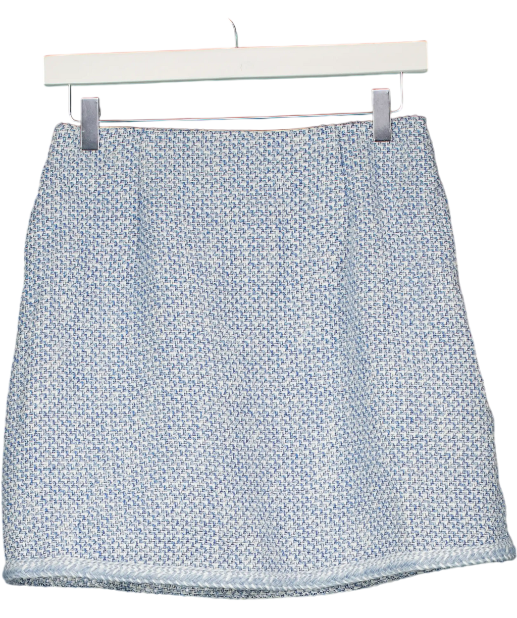 GOELIA Blue And White Tweed High Waisted Mini Skirt UK S