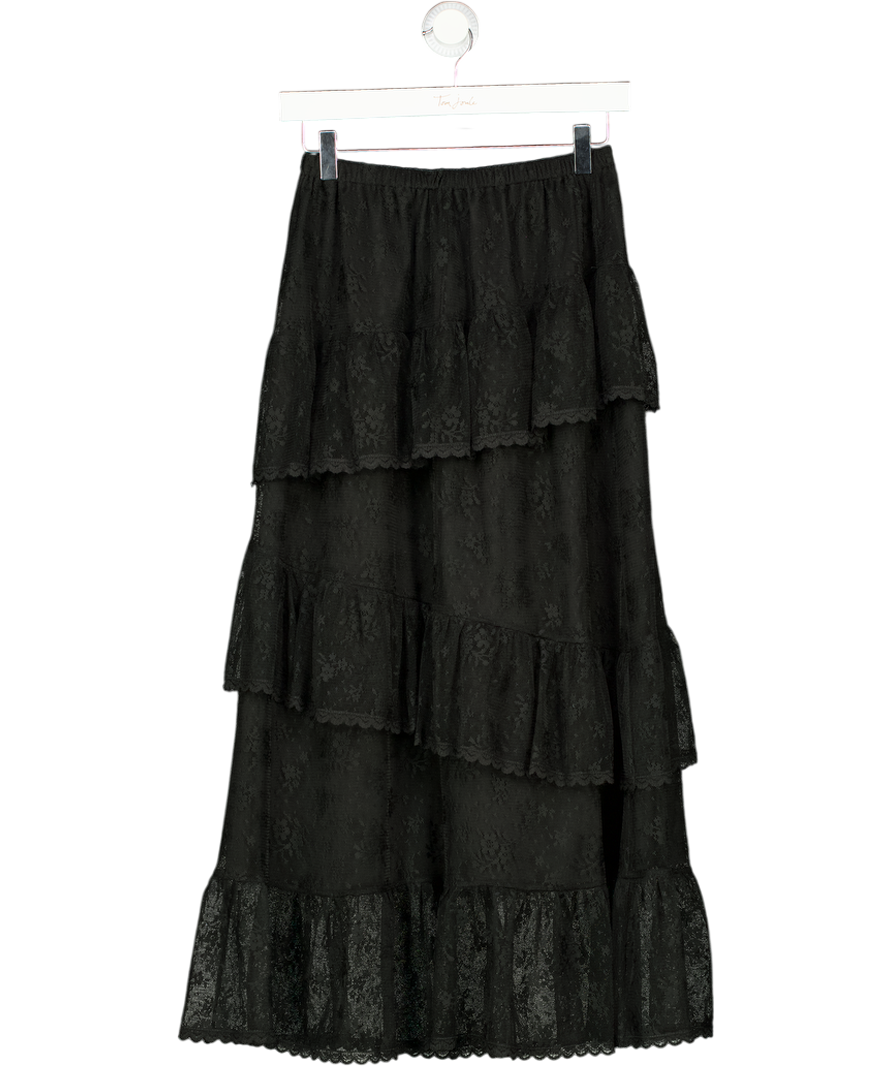 M&S Black Lace Tiered Maxi Skirt UK 6