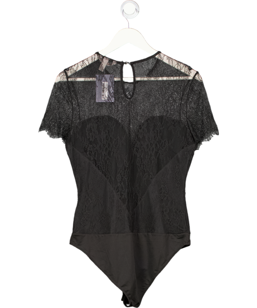 H&M Black Lace Sweetheart Neckline Bodysuit UK 12