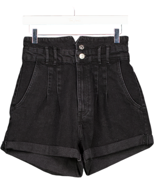 ZARA Black Denim Pleat Detail High Waisted Shorts UK 8