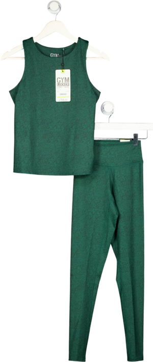 Gym Locker Green Animal Print Vest And Leggings Set UK XS