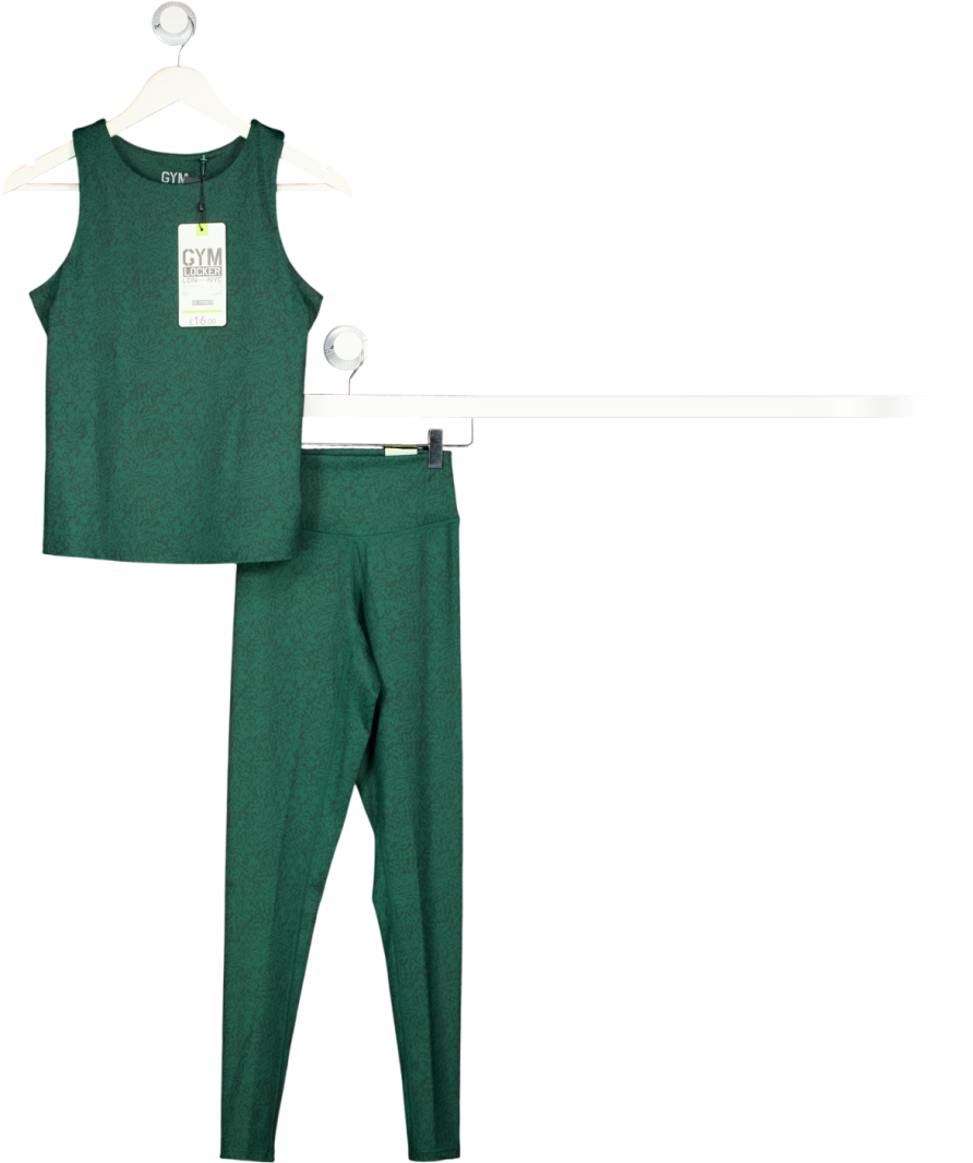 Gym Locker Green Animal Print Vest And Leggings Set UK XS