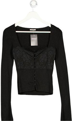 House of CB Candice Black Lace Trim Top UK XS