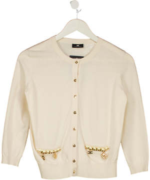 ELISABETTA FRANCHI Cream / Gold Chain Detail Cardigan It42 UK 10
