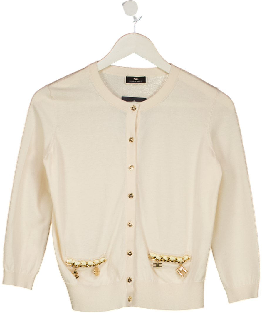 ELISABETTA FRANCHI Cream / Gold Chain Detail Cardigan It42 UK 10