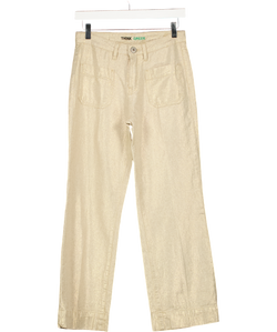 DENIM STUDIO Beige Metallic Linen Patch Pocket Cropped Straight Leg Trousers W25