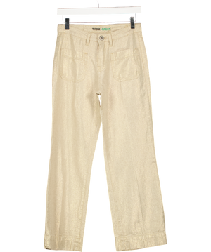 DENIM STUDIO Beige Metallic Linen Patch Pocket Cropped Straight Leg Trousers W25