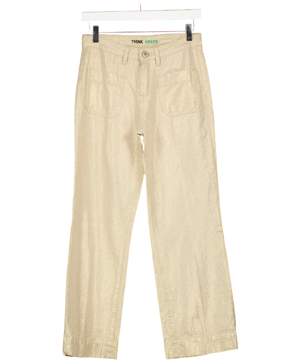 DENIM STUDIO Beige Metallic Linen Patch Pocket Cropped Straight Leg Trousers W25