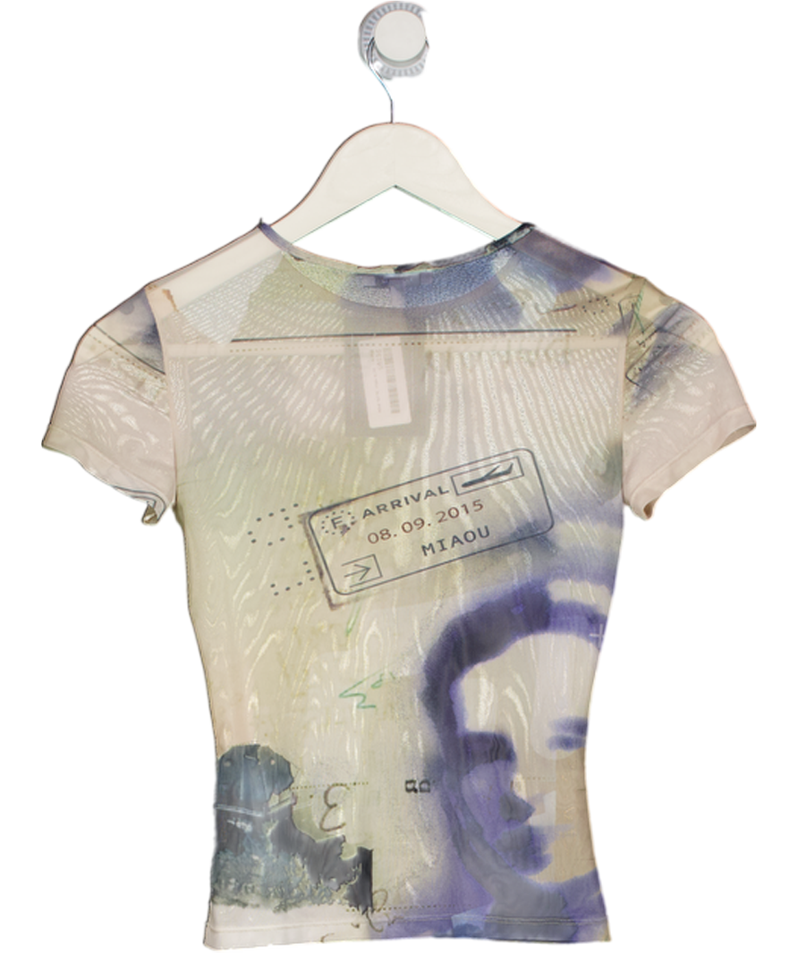 Miaou Beige Printed Mesh T-shirt UK XS