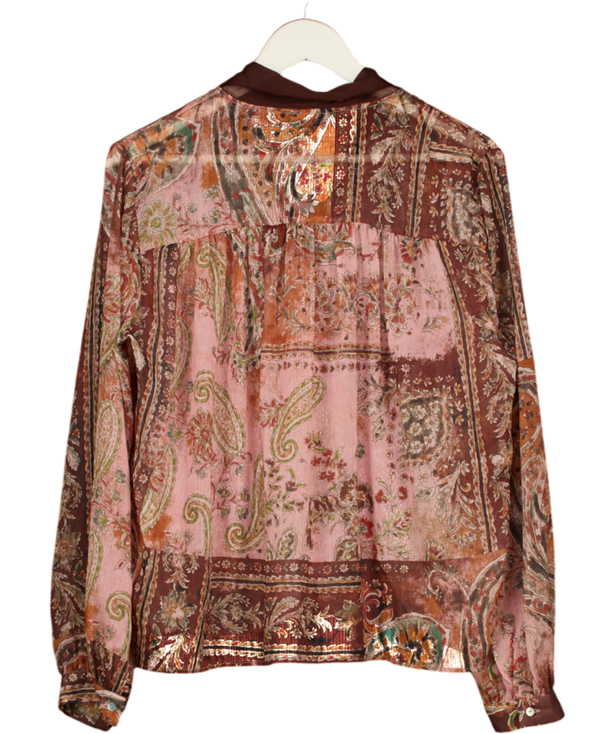ZARA Dusty Pink Paisley Printed Blouse With Bow UK L
