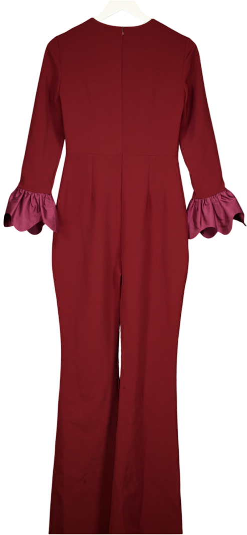 FILIARMI Red Burgundy Clara Jumpsuit Wilth Silk Frill Detail Cuff UK 8
