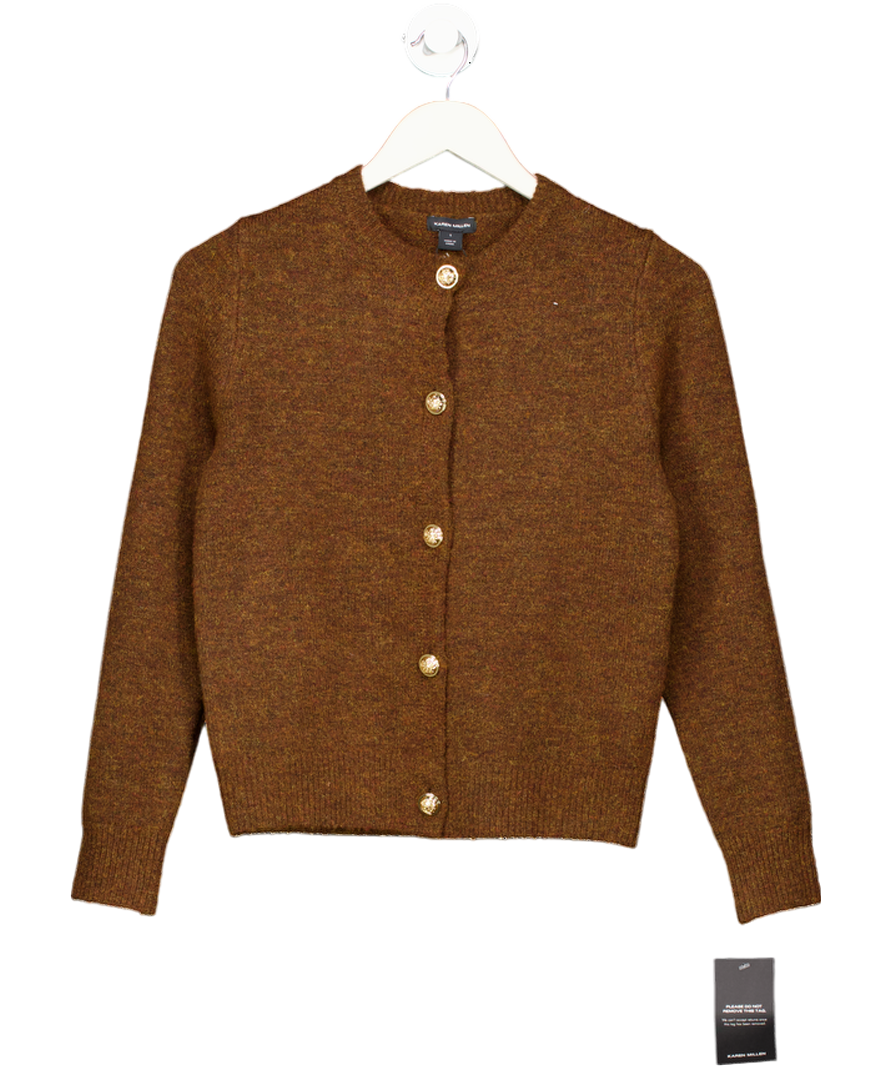 Karen Millen Brown Wool Blend Cosy Crew Neck Knit Cardi UK S
