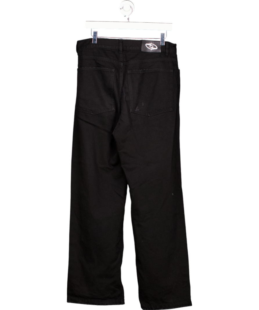 Black Distressed Wide Leg Jeans UK XL
