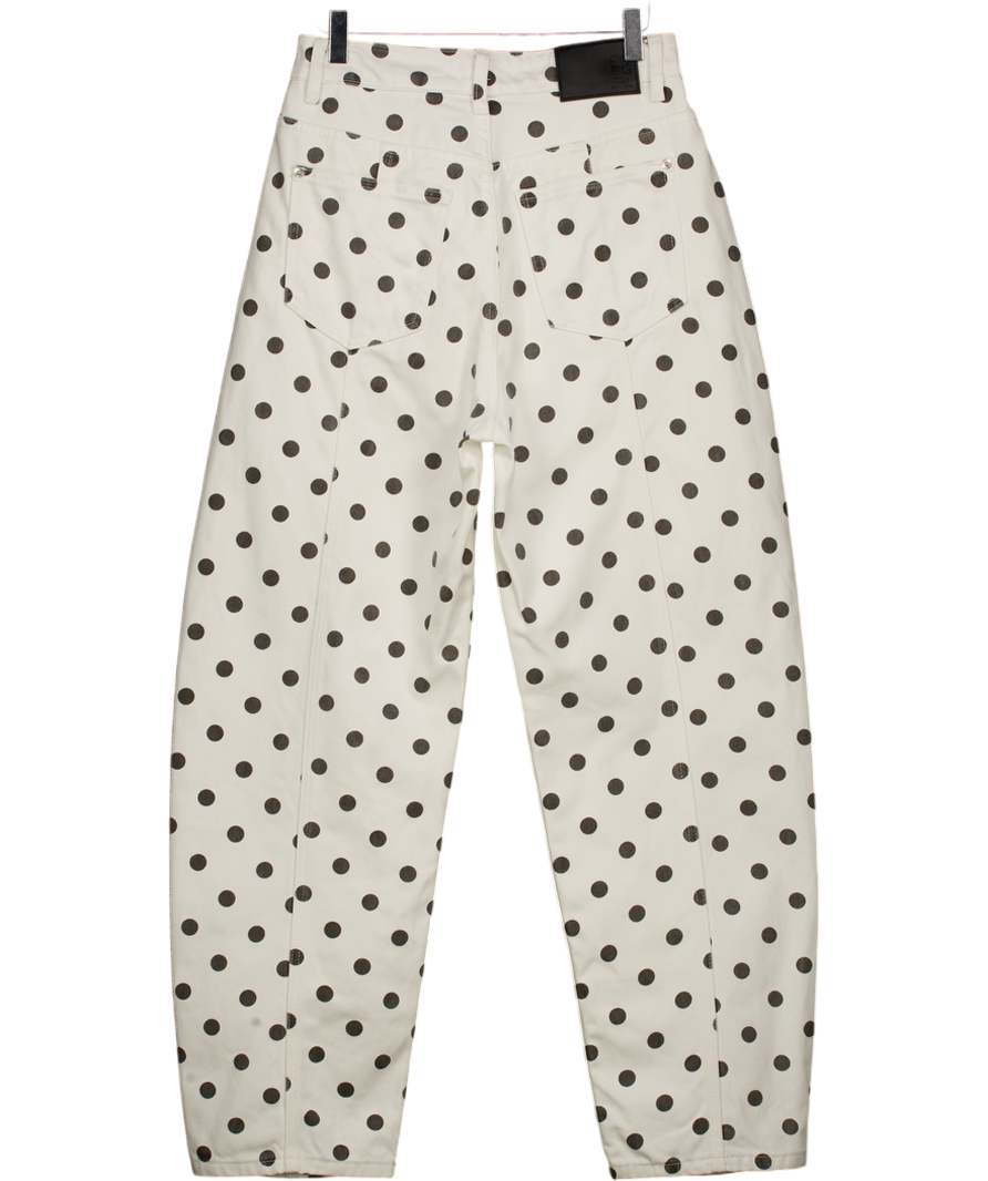 VRG GIRL White & Black High Waist Polka Dot Barrel Leg Jeans UK 8