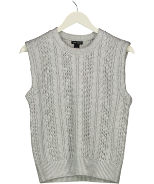 Karen Millen Silver Grey Foil Cable Knit Tank Top UK S