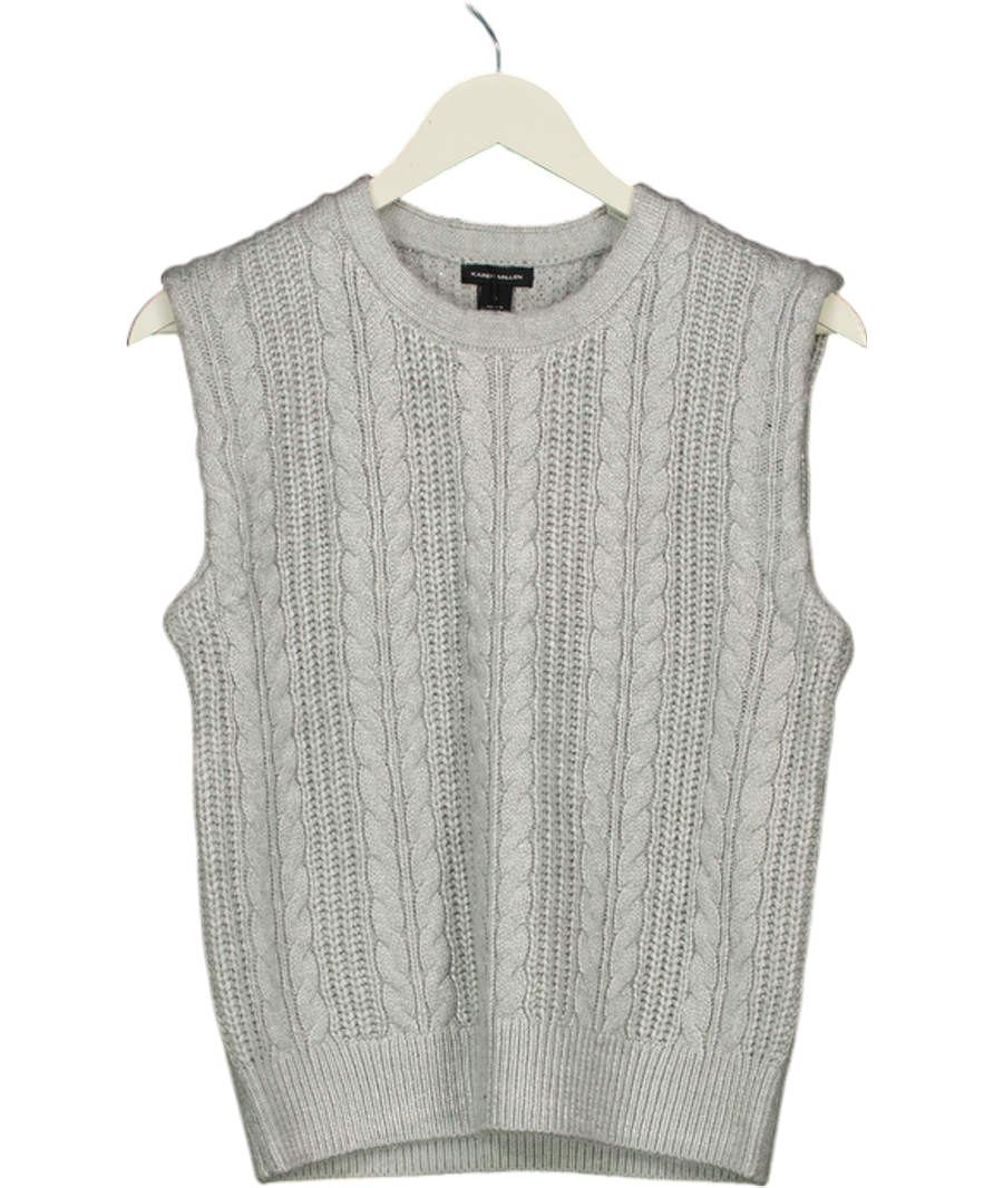 Karen Millen Silver Grey Foil Cable Knit Tank Top UK S