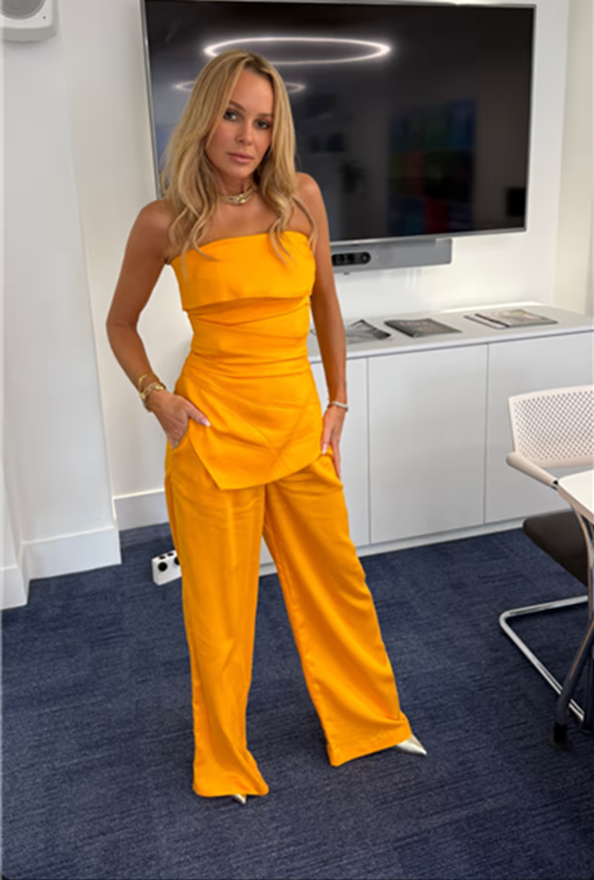 Karen Millen Orange Premium Viscose Linen Woven Straight Leg Trouser UK 6