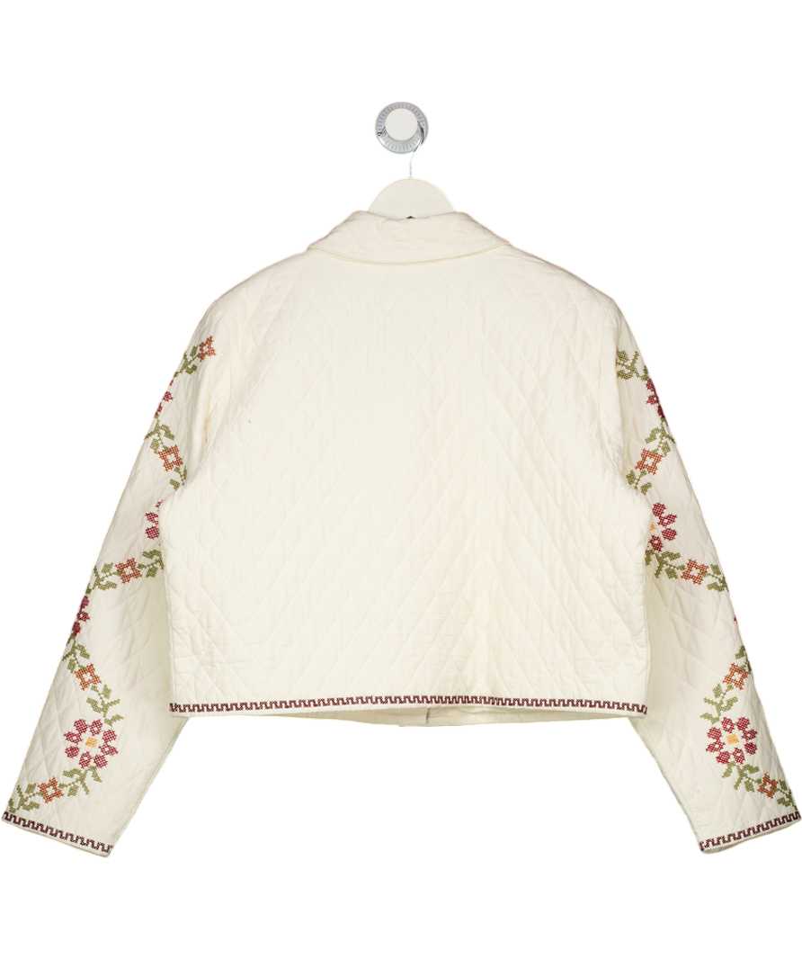 Sezane Cream X Lucia Vergara  Liah Quilted Jacket Ecru With Jazmin Embroidery UK 14
