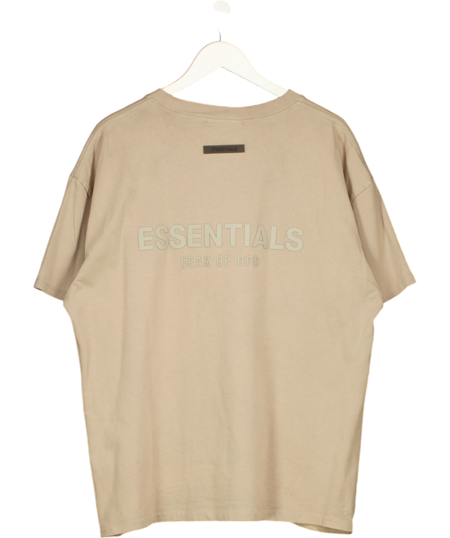 ESSENTIALS Brown Box Fit Oversized Logo Tee UK L