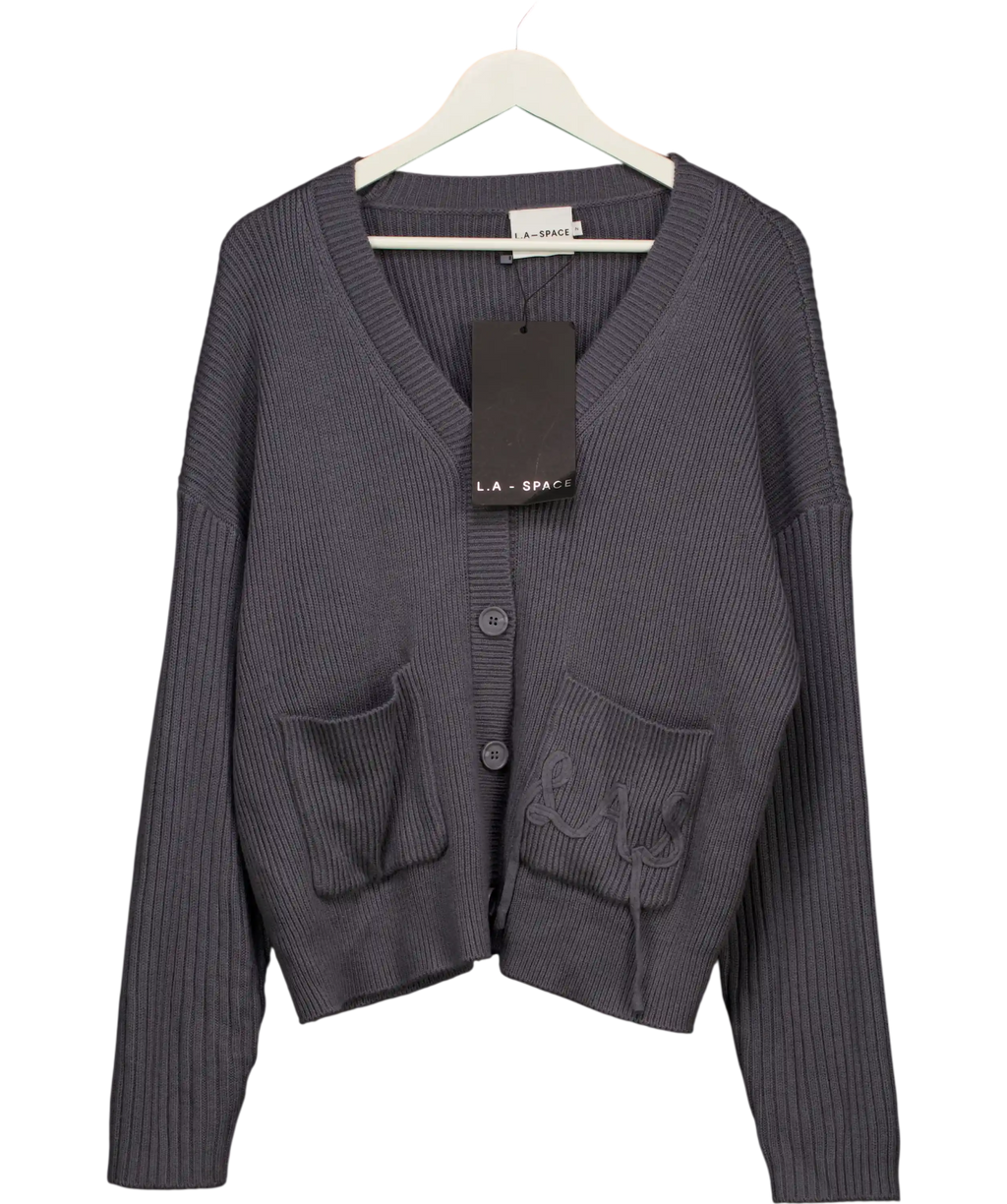 L.A - Space Slate Grey Knitted Wide Cuff Applique Cardigan Sz2 UK 10 /12