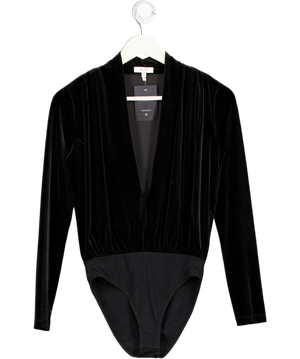 REISS Velvet Long Sleeve Plunge Bodysuit In Black UK S