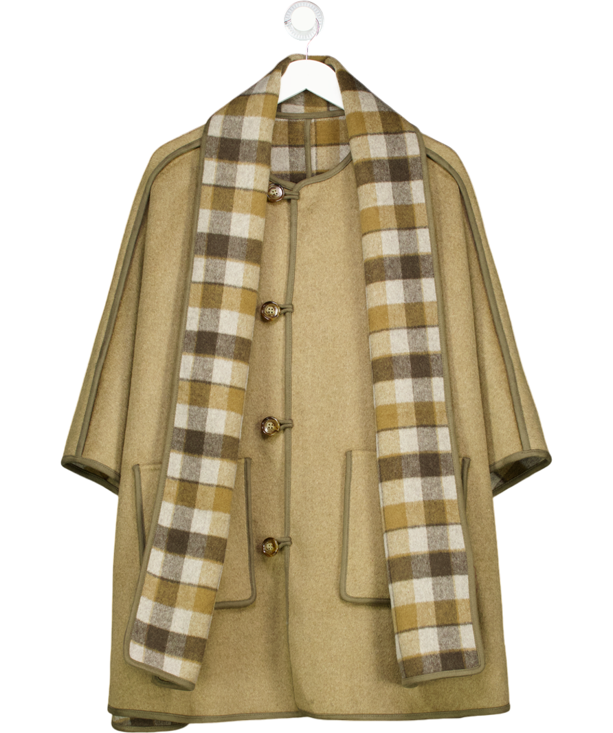 FABRIQUE Green Olive Green/ Chocolate Eila Wool Scarf Coat In Double-face Merino Wool UK S