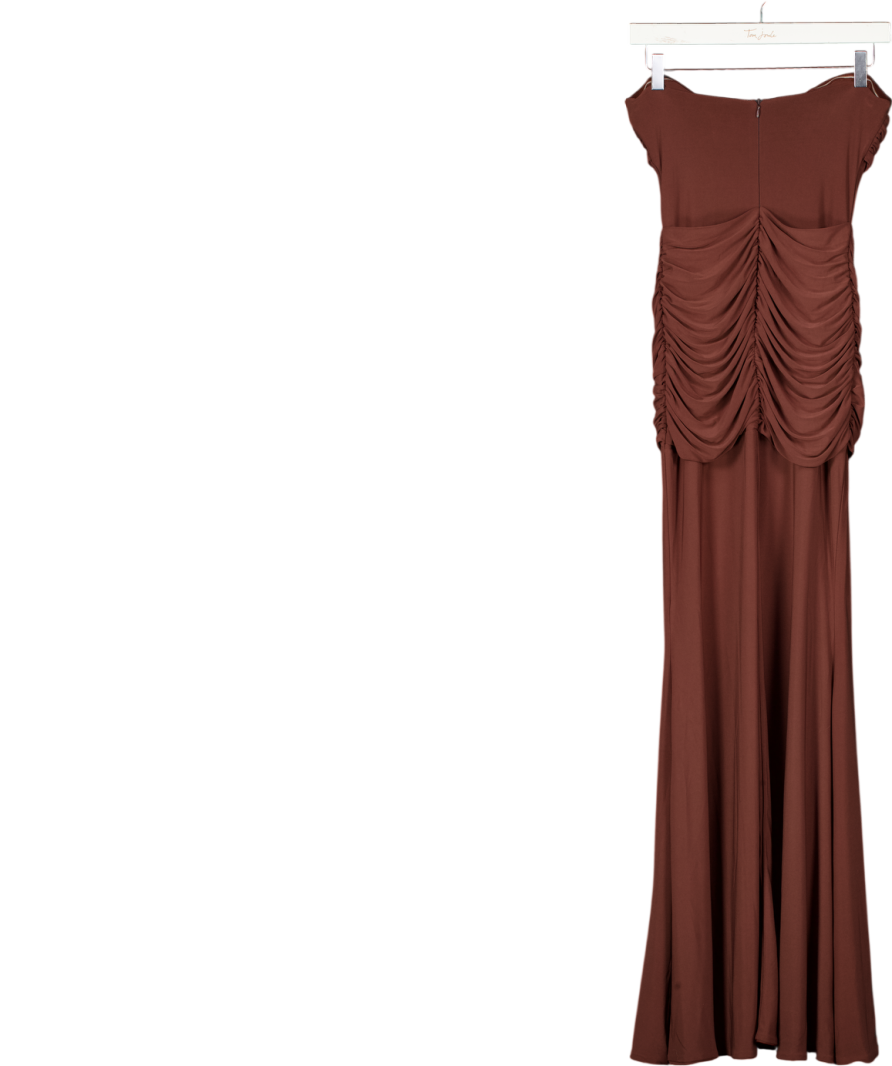 CLUB L Elodia Brown Bandeau Maxi Dress With Gathered-detailing UK 8