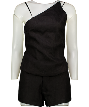 HNTR THE LABEL 2-piece Black Linen Sam Shorts And Top Set UK S
