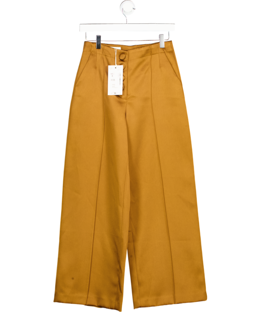 ZARA Caramel Brown Satin Wide-leg Trousers UK XS
