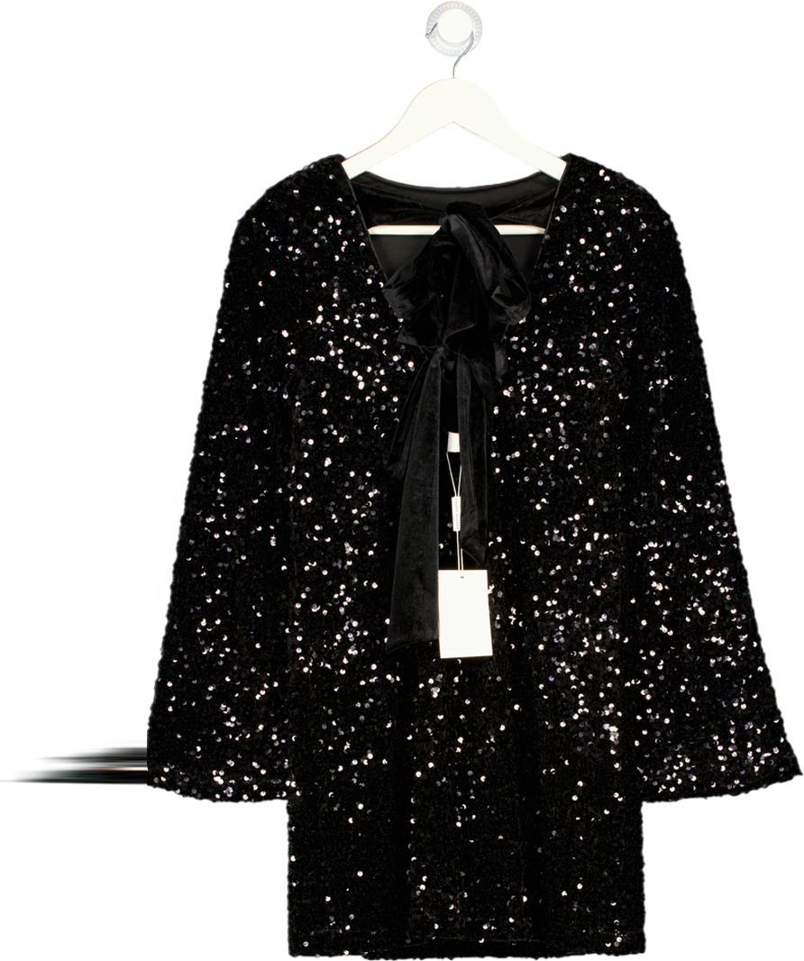 PRETTY LAVISH Black Bow Back Sequin Shift Dress UK 6
