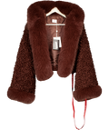 MISS CIRCLE Kali Mahogany Brown Cropped Vegan Shearling Fur Jacket UK M