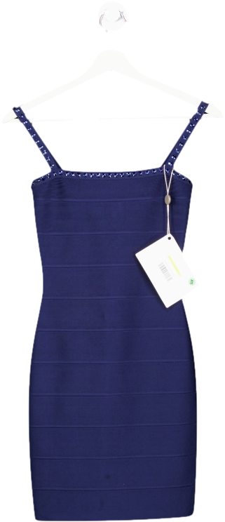 Herve Leger Blue Bandage Mini Dress With Embellished Straps UK XXS