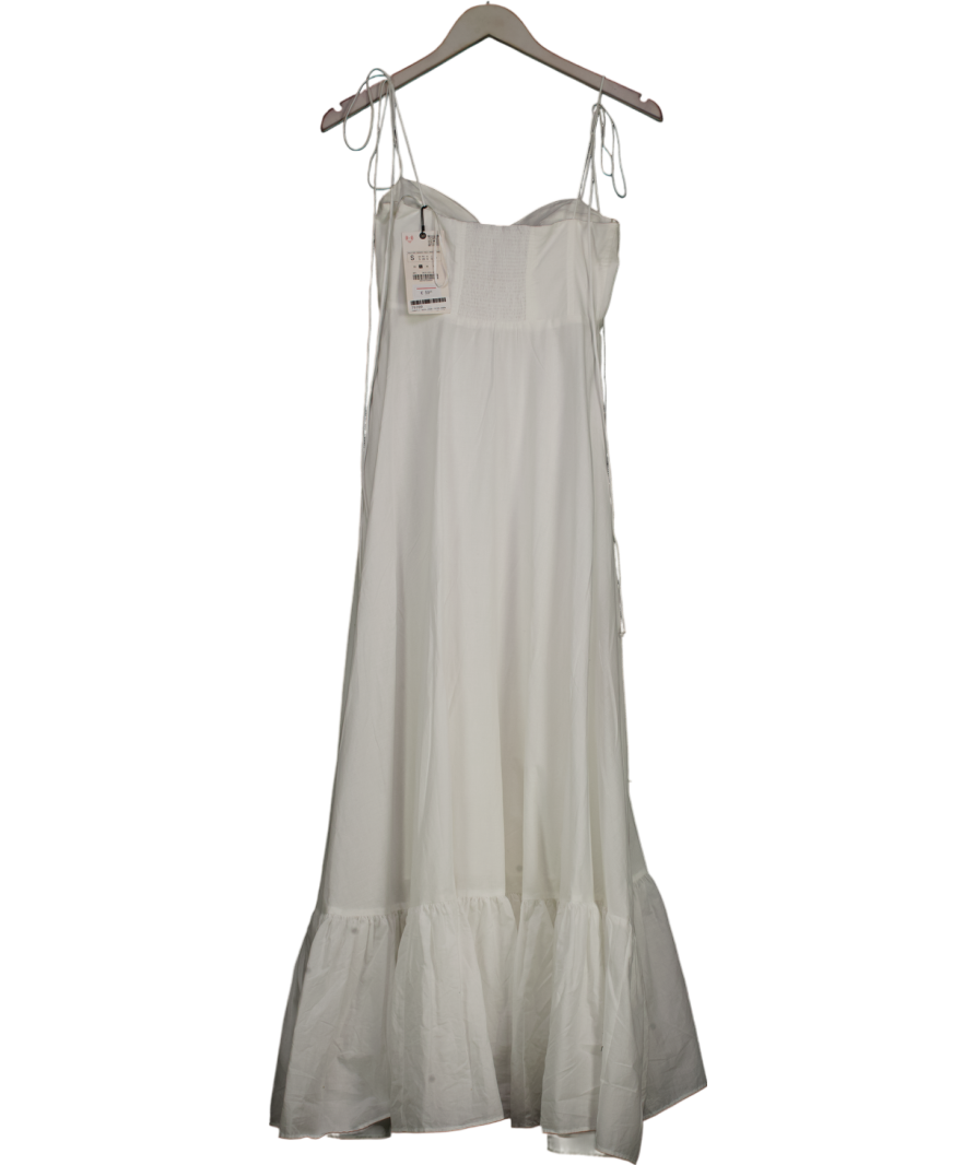 ZARA Zw Collection Long Ruffled Poplin Dress White UK S