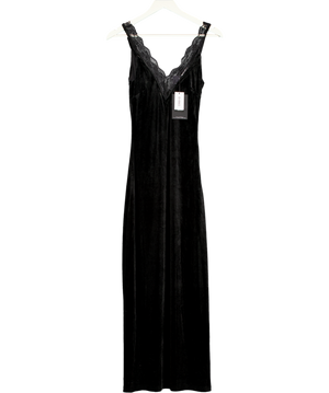 4th reckless Lilou Black Velvet Lace Trim Midaxi Dress UK 8