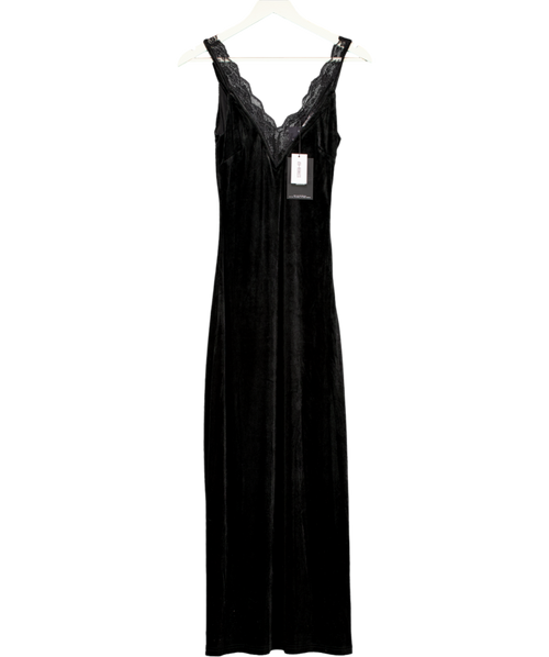 4th reckless Lilou Black Velvet Lace Trim Midaxi Dress UK 8
